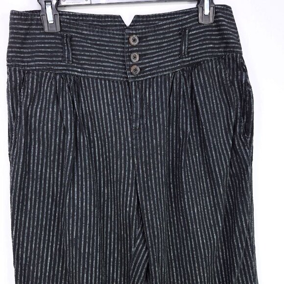 Sundance Amelia Linen Blend Pinstripe Black Trouser Pants Size 8 Pleated - Picture 5 of 16